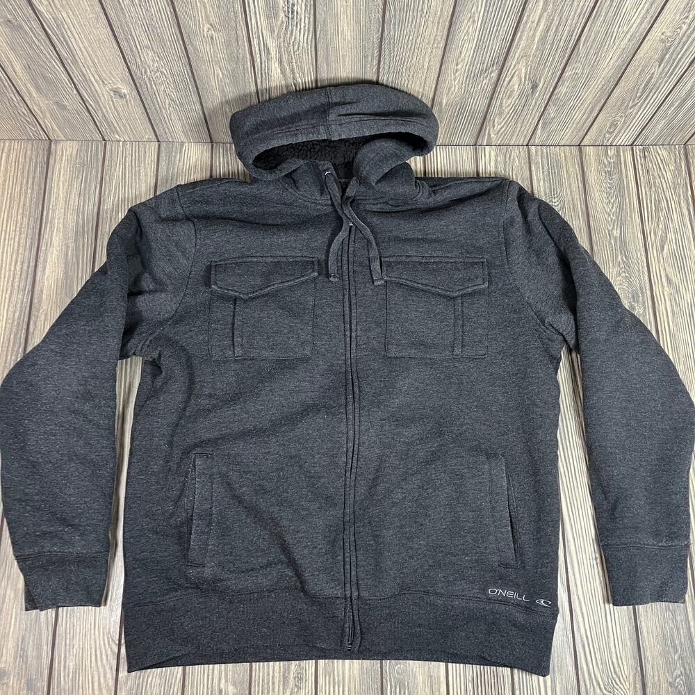 Oneill Fifty Two High Pile Sherpa Lined Hoodie Shacket Full Zip Gray Sz L Men